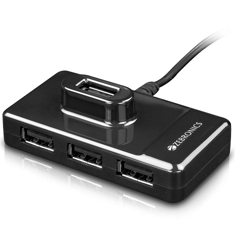 ZEBRONICS Zeb-100HB 4 Ports USB Hub for Laptop, PC Computers, Plug & Play, Backward Compatible - Black